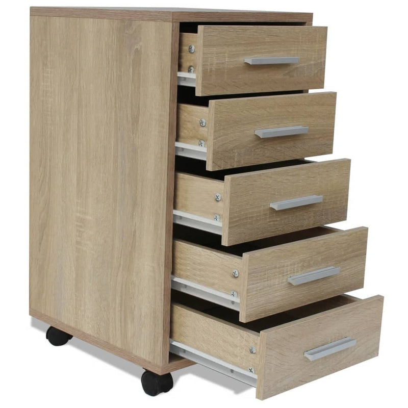 Office Drawer Unit with Castors 5 Drawers Oak