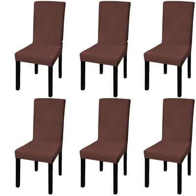 Straight Stretchable Chair Cover 6 pcs Brown