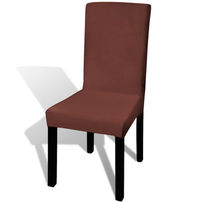 Straight Stretchable Chair Cover 6 pcs Brown