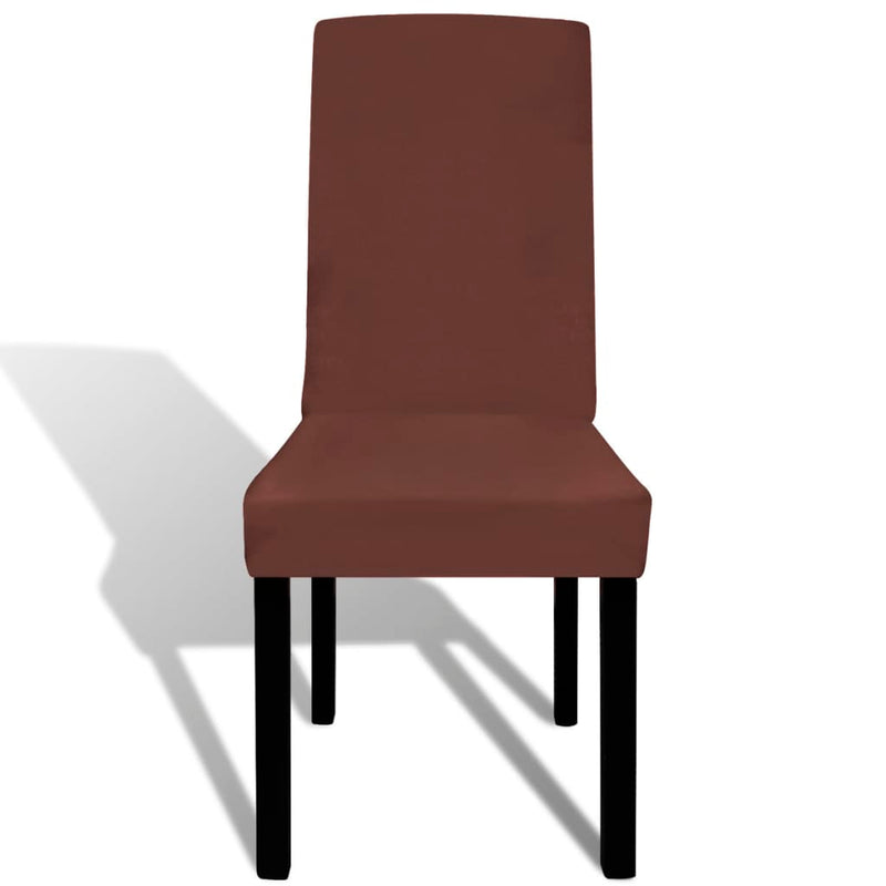 Straight Stretchable Chair Cover 6 pcs Brown