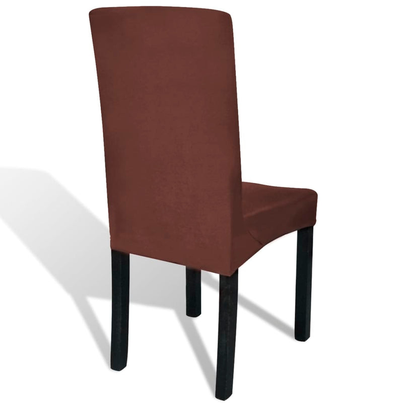 Straight Stretchable Chair Cover 6 pcs Brown