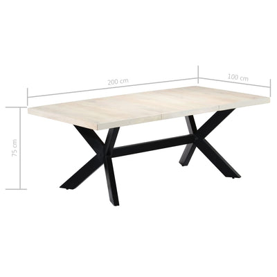 Dining Table White 200x100x75 cm Solid Mango Wood