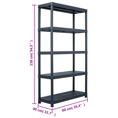 Storage Shelf Rack Black 220 kg 90x40x138 cm Plastic