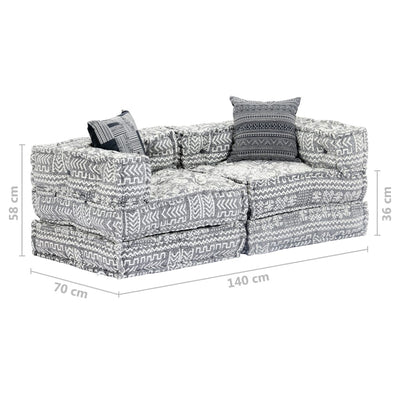 2-Seater Modular Pouffe Light Grey Fabric