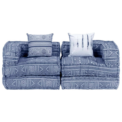 2-Seater Modular Pouffe Indigo Fabric