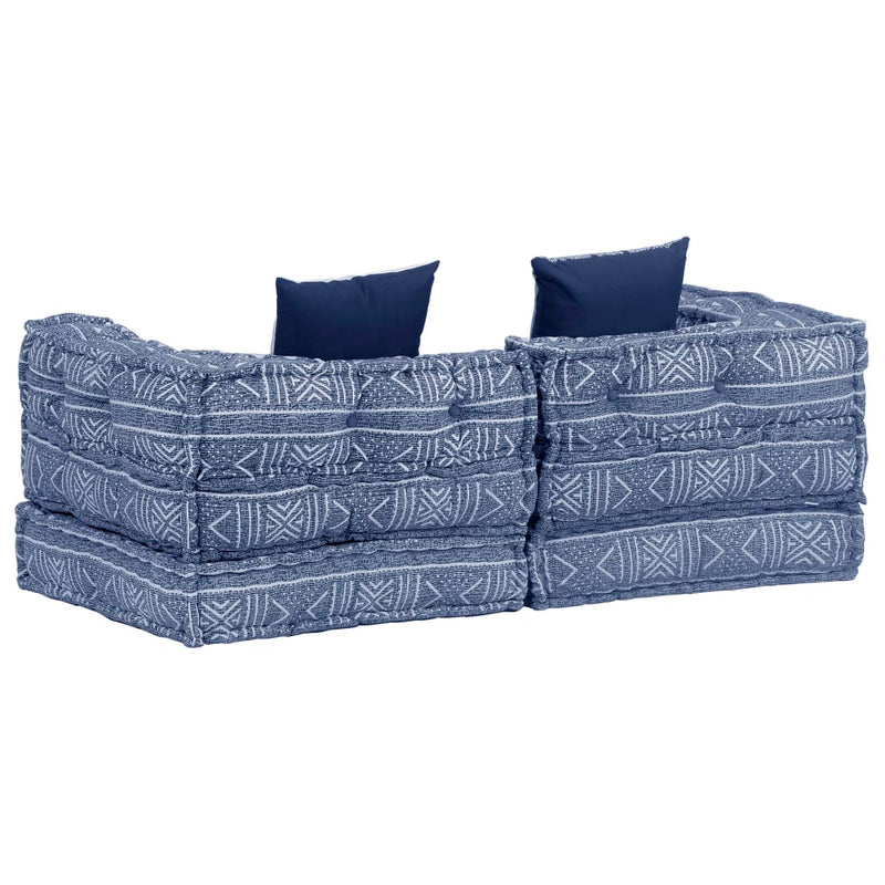 2-Seater Modular Pouffe Indigo Fabric