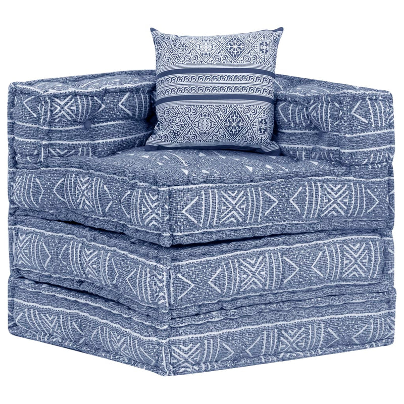 2-Seater Modular Pouffe Indigo Fabric