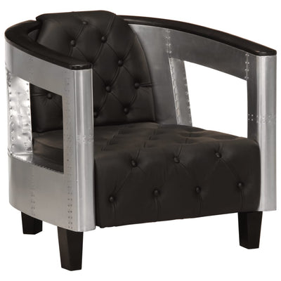 Aviator Armchair Black Real Leather