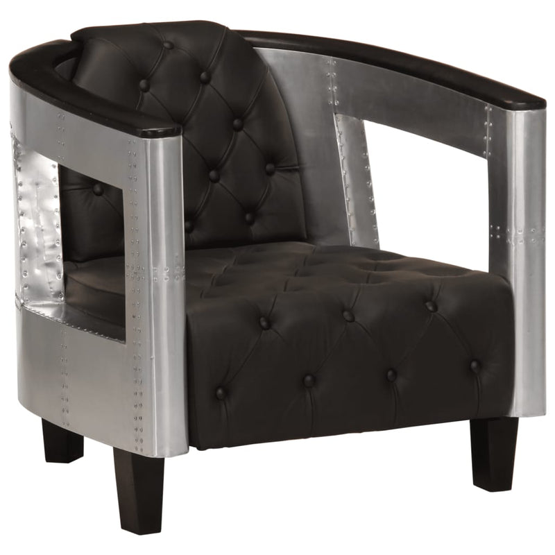 Aviator Armchair Black Real Leather