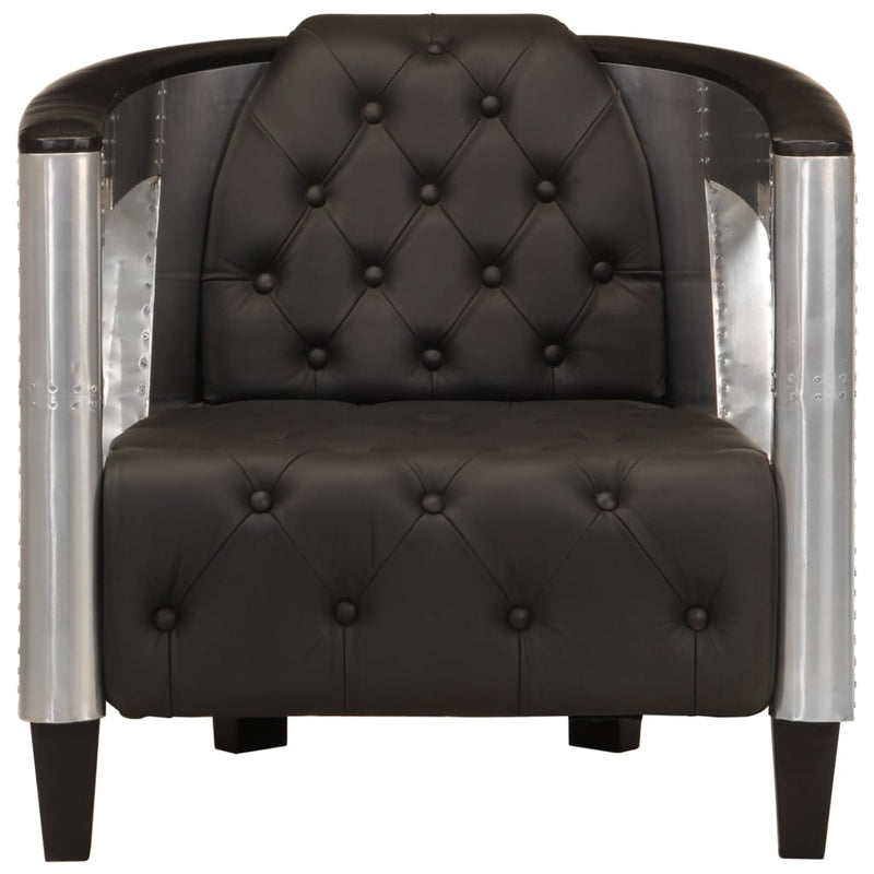 Aviator Armchair Black Real Leather