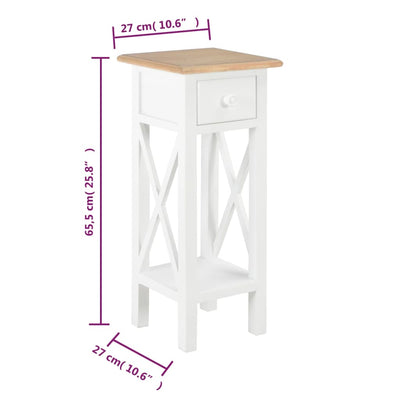 Side Table White 27x27x65.5 cm Wood