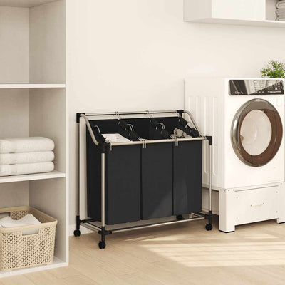 Laundry Sorter with 3 Bags Black Steel
