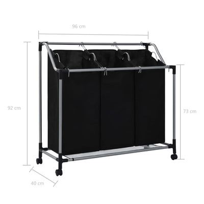 Laundry Sorter with 3 Bags Black Steel