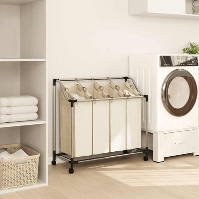 Laundry Sorter with 4 Bags Cream Steel