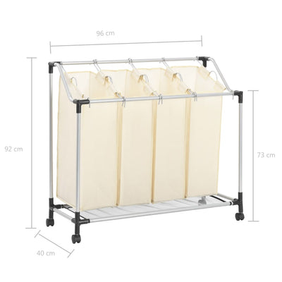 Laundry Sorter with 4 Bags Cream Steel