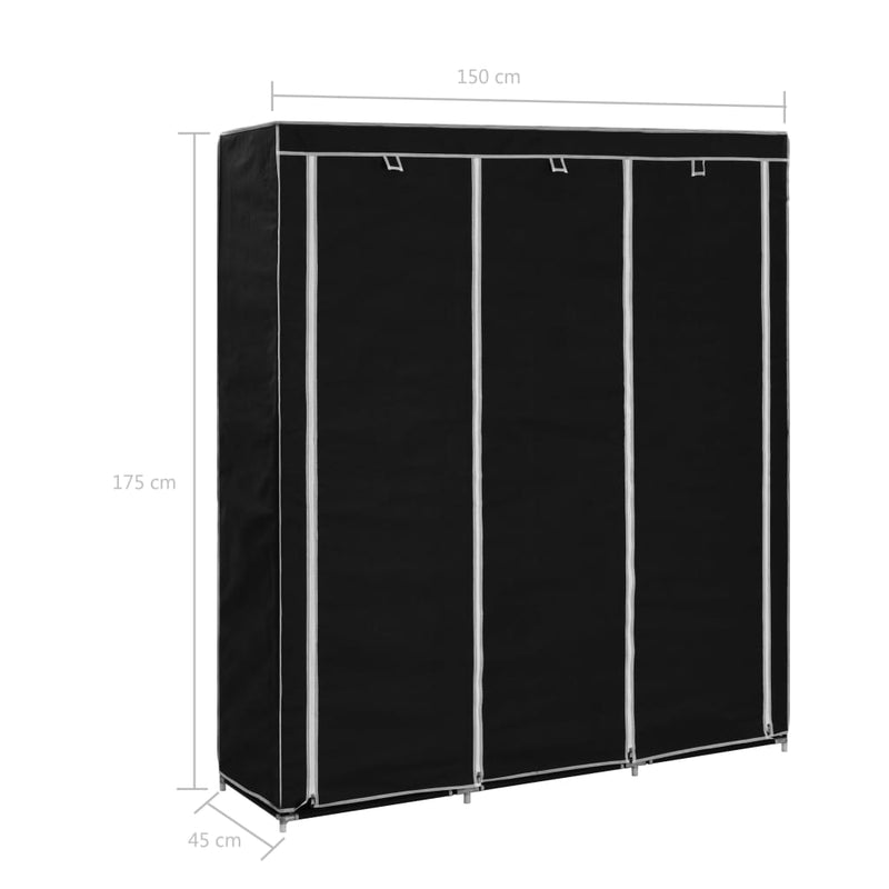 Wardrobe with Compartments and Rods Black 150x45x175 cm Fabric