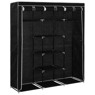 Wardrobe with Compartments and Rods Black 150x45x175 cm Fabric