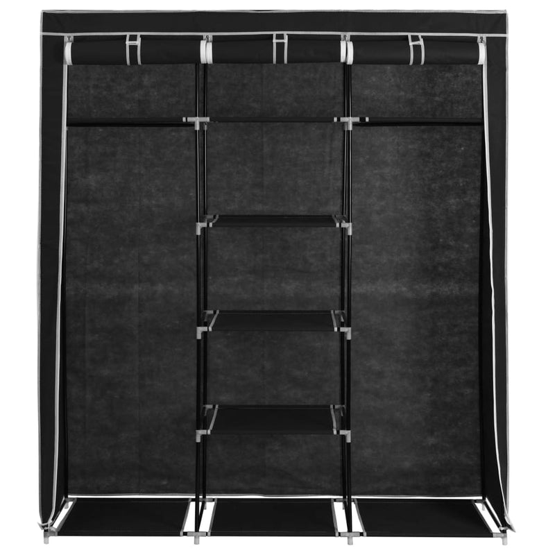 Wardrobe with Compartments and Rods Black 150x45x175 cm Fabric