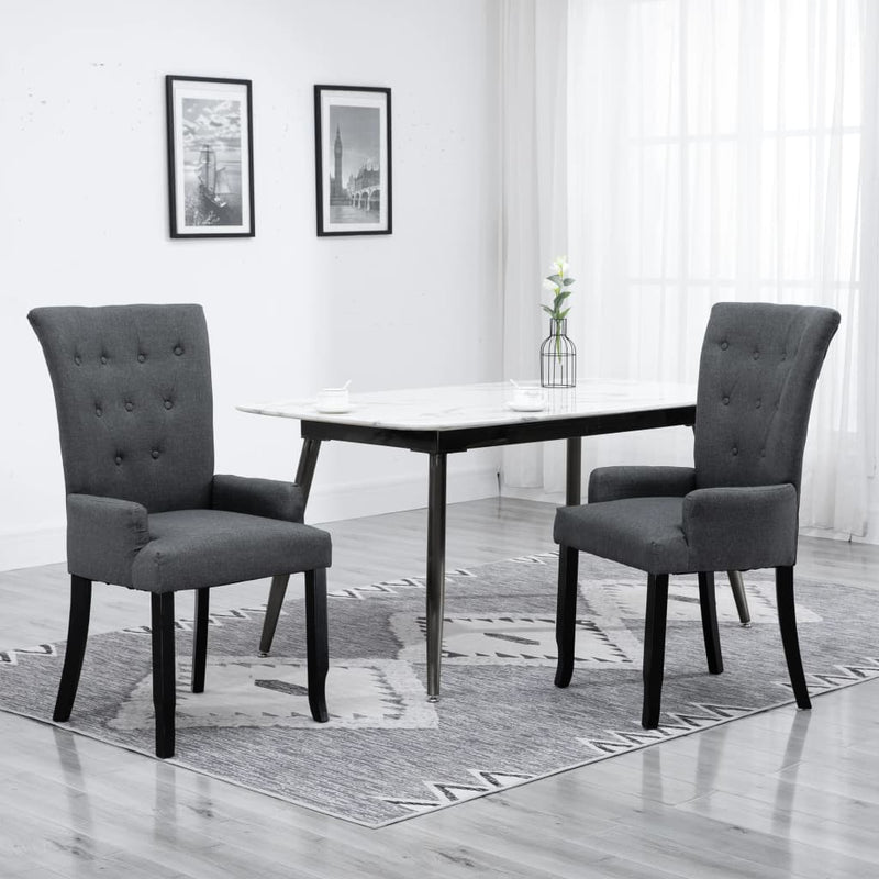 Dining Chair with Armrests Dark Grey Fabric