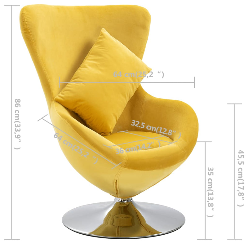 Swivel Egg Chair with Cushion Yellow Velvet