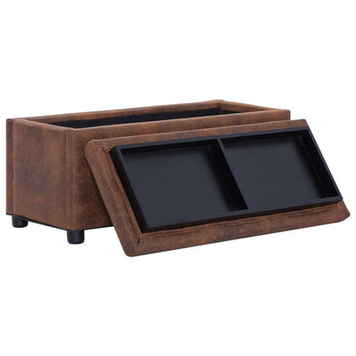 Storage Ottoman 87.5 cm Brown Faux Suede Leather