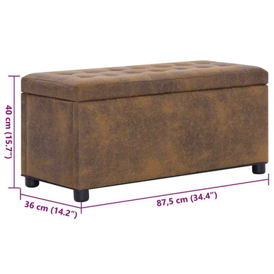 Storage Ottoman 87.5 cm Brown Faux Suede Leather