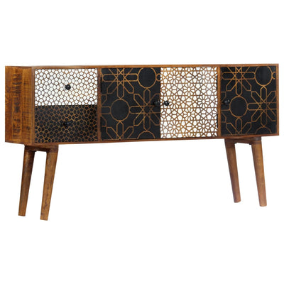 Sideboard with Printed Pattern 130x30x70 cm Solid Mango Wood