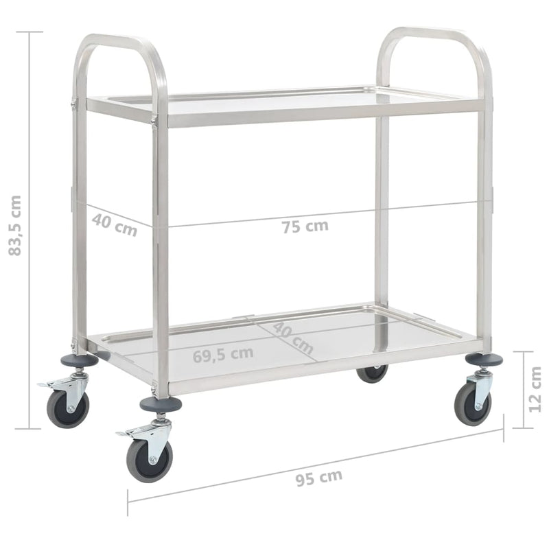 2-Tier Kitchen Trolley 95x45x83.5 cm Stainless Steel