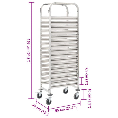 Kitchen Trolley for 16 Trays 38x55x163 cm Stainless Steel