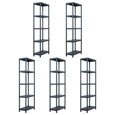 Storage Shelf Racks 5 pcs Black 125 kg 60x30x180 cm Plastic