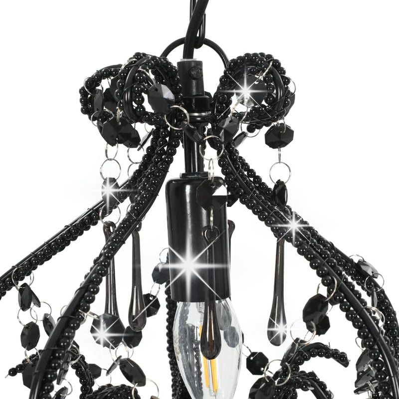 Ceiling Lamp with Beads Black Round E14