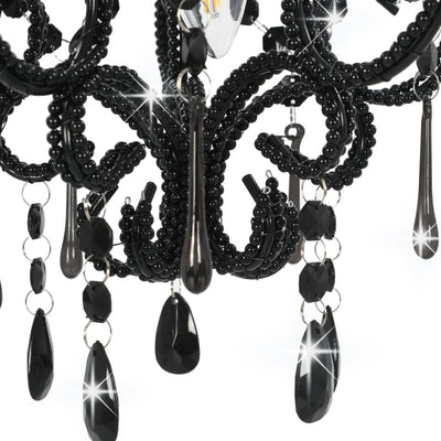 Ceiling Lamp with Beads Black Round E14