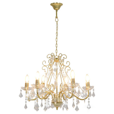 Chandelier with Crystal Beads Golden Round 6 x E14