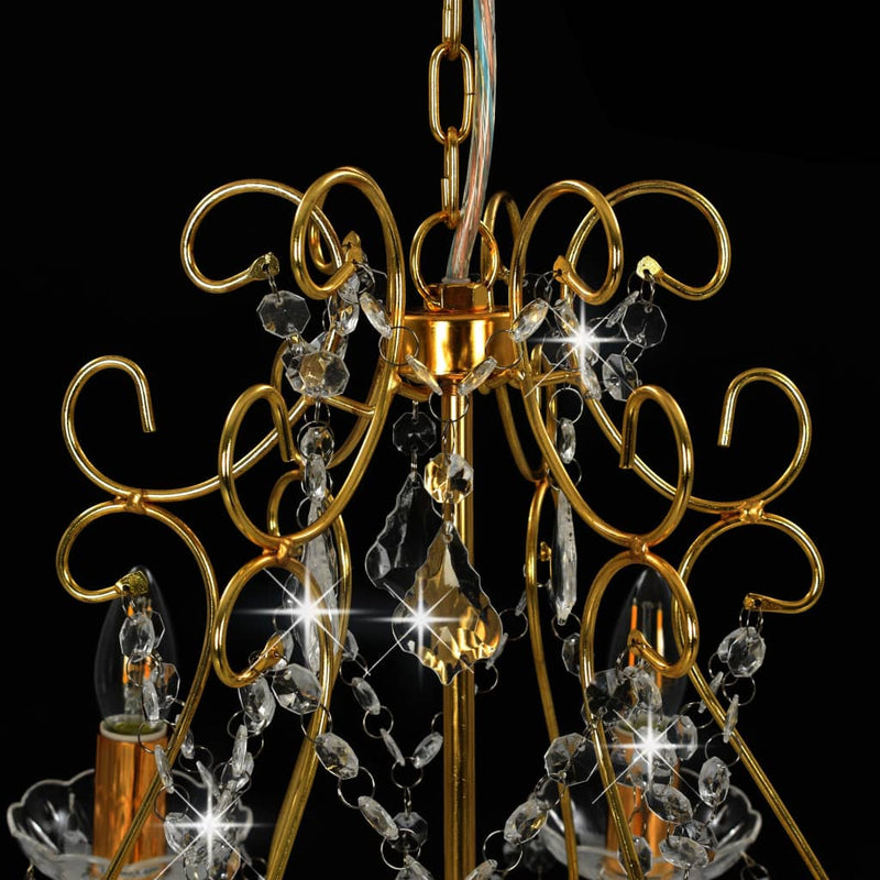 Chandelier with Crystal Beads Golden Round 6 x E14