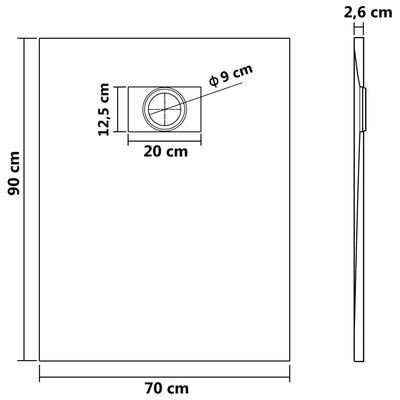 Shower Base Tray SMC White 90x70 cm