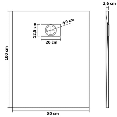 Shower Base Tray SMC Black 100x80 cm