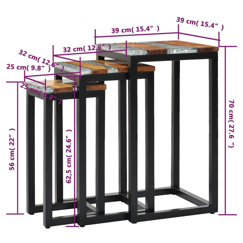 Nesting Tables 3 pcs Solid Teak Wood and Polyresin