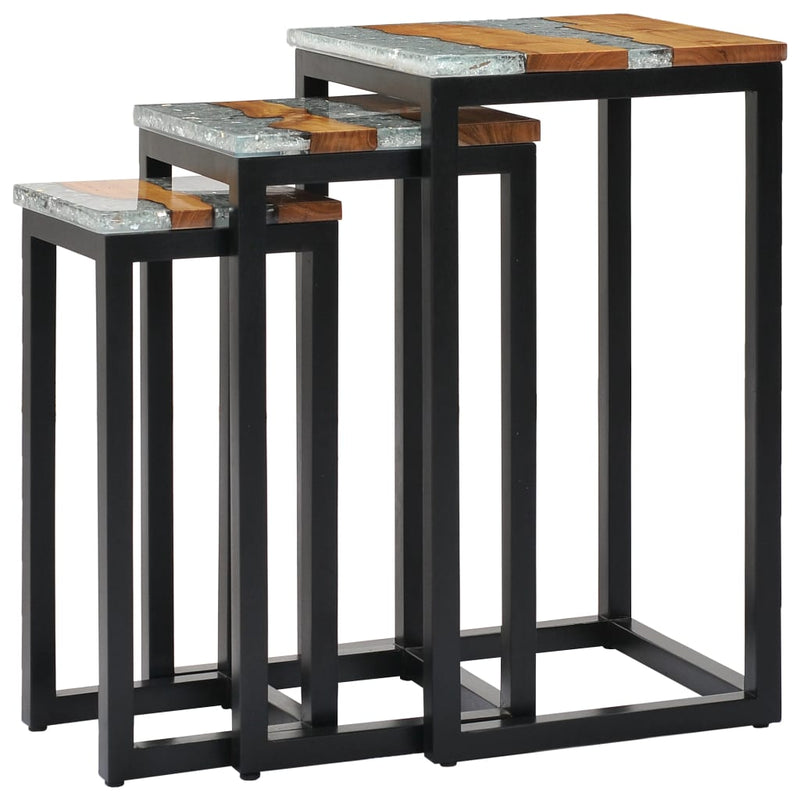 Nesting Tables 3 pcs Solid Teak Wood and Polyresin