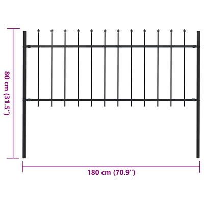 Garden Fence with Spear Top Steel 1.8 m Black