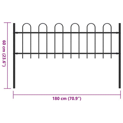 Garden Fence with Hoop Top Steel 1.7x0.6 m Black