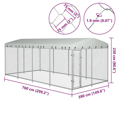 Outdoor Dog Kennel with Roof 7.6x3.8x2.3 m