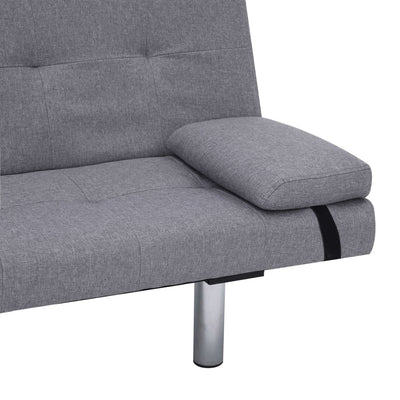 Sofa Bed with Two Pillows Light Grey Polyester