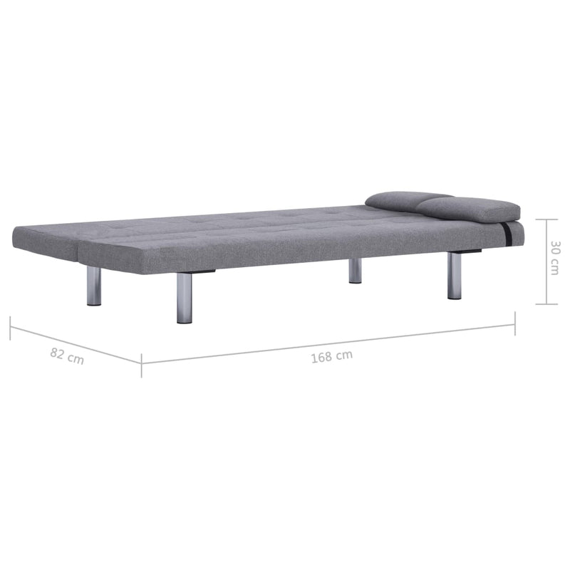 Sofa Bed with Two Pillows Light Grey Polyester