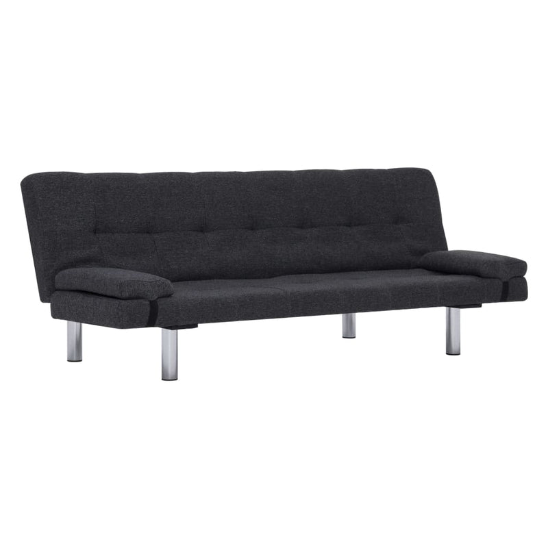 Sofa Bed with Two Pillows Dark Grey Polyester