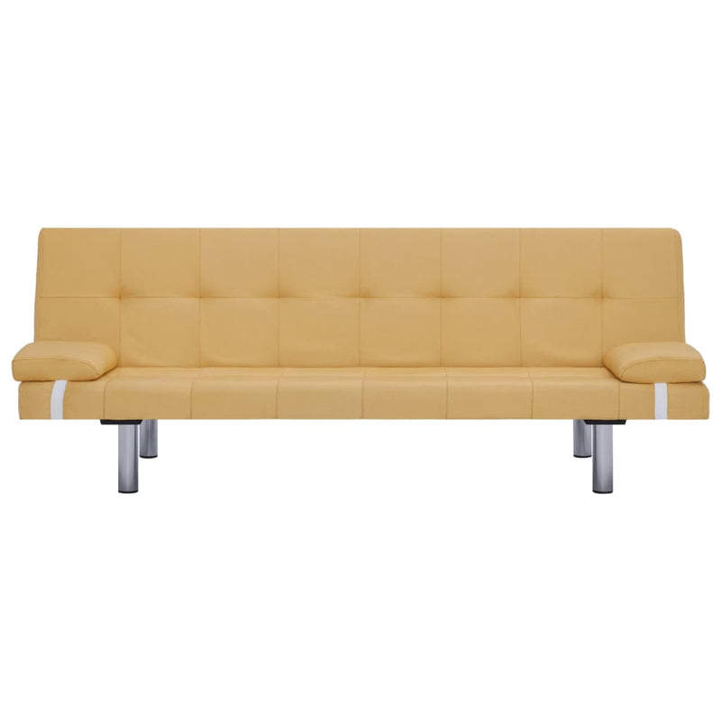 Sofa Bed with Two Pillows Yellow Polyester