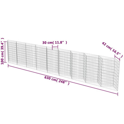 Gabion Wall Galvanised Steel 630x30x100 cm