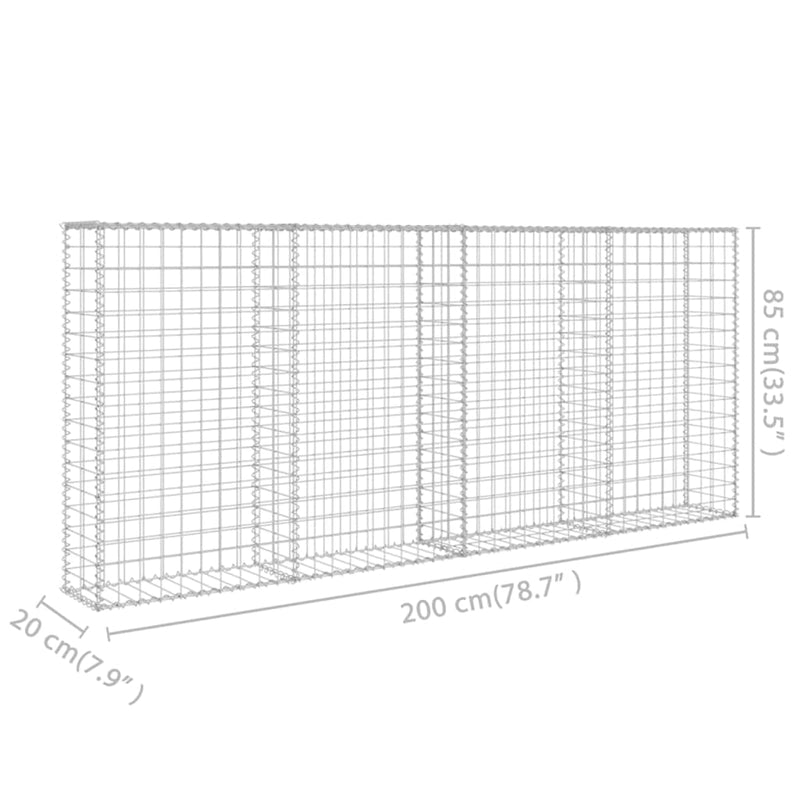 Gabion Wall with Covers Galvanised Steel 200x20x85 cm