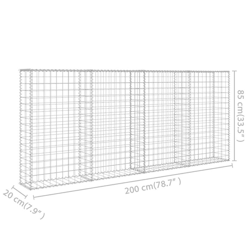 Gabion Wall with Covers Galvanised Steel 200x20x85 cm