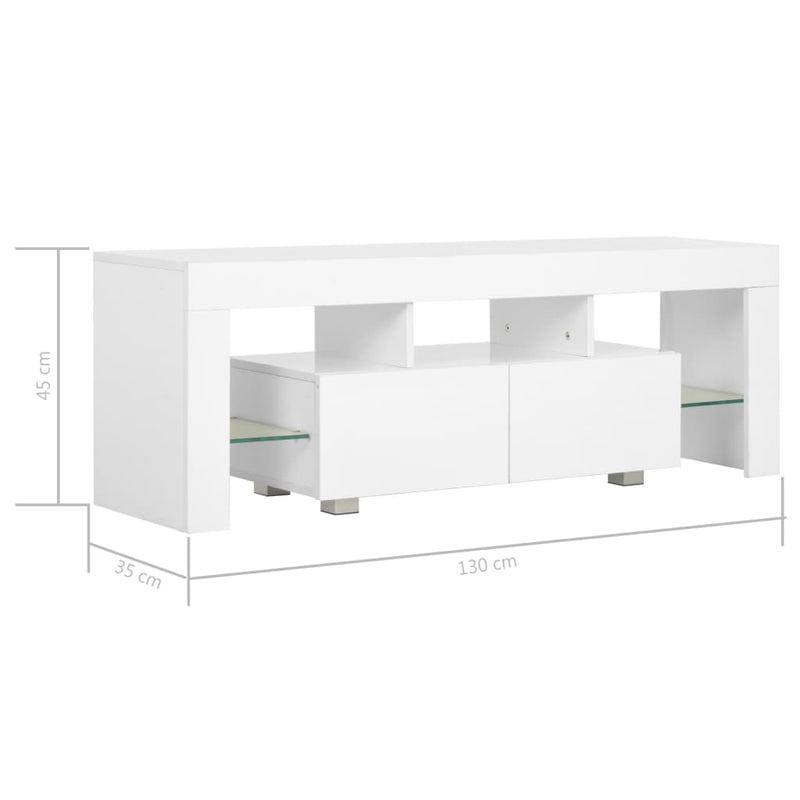 TV Cabinet with LED Lights High Gloss White 130x35x45 cm