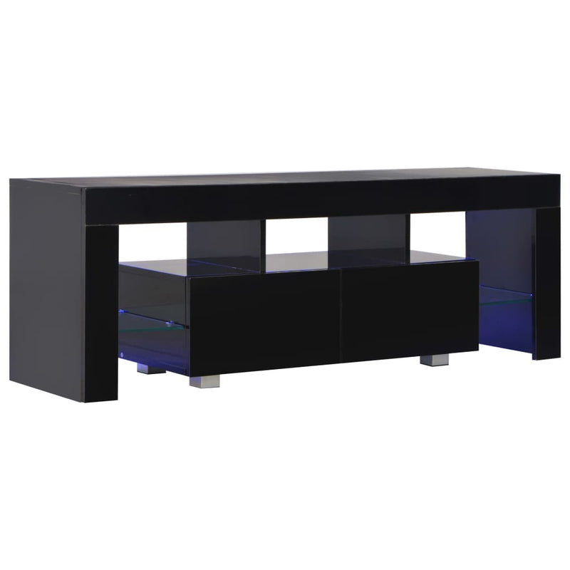 TV Cabinet with LED Lights High Gloss Black 130x35x45 cm